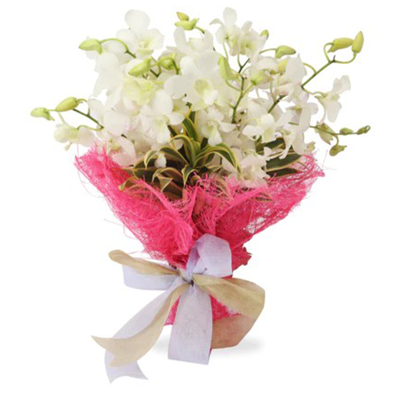 10 White Orchids bouquet